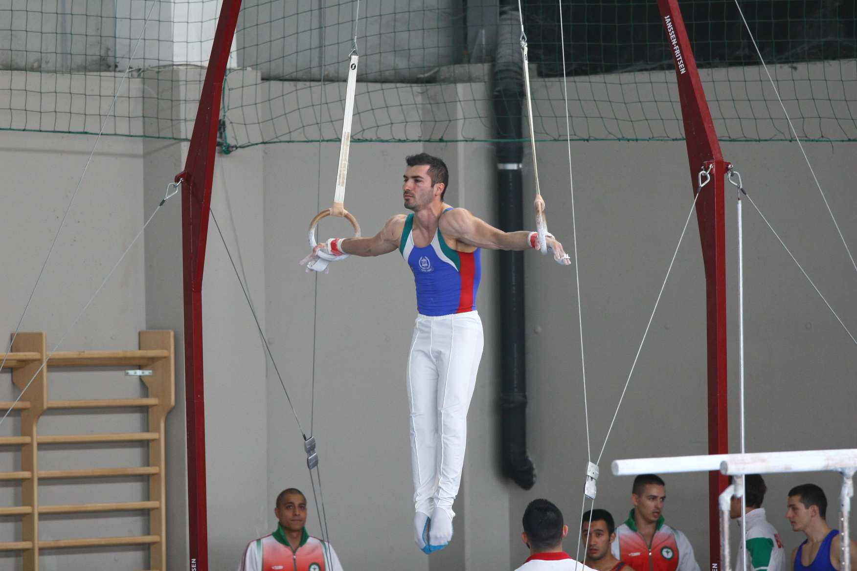 Gymnastics Iron Cross with open hands on Rings