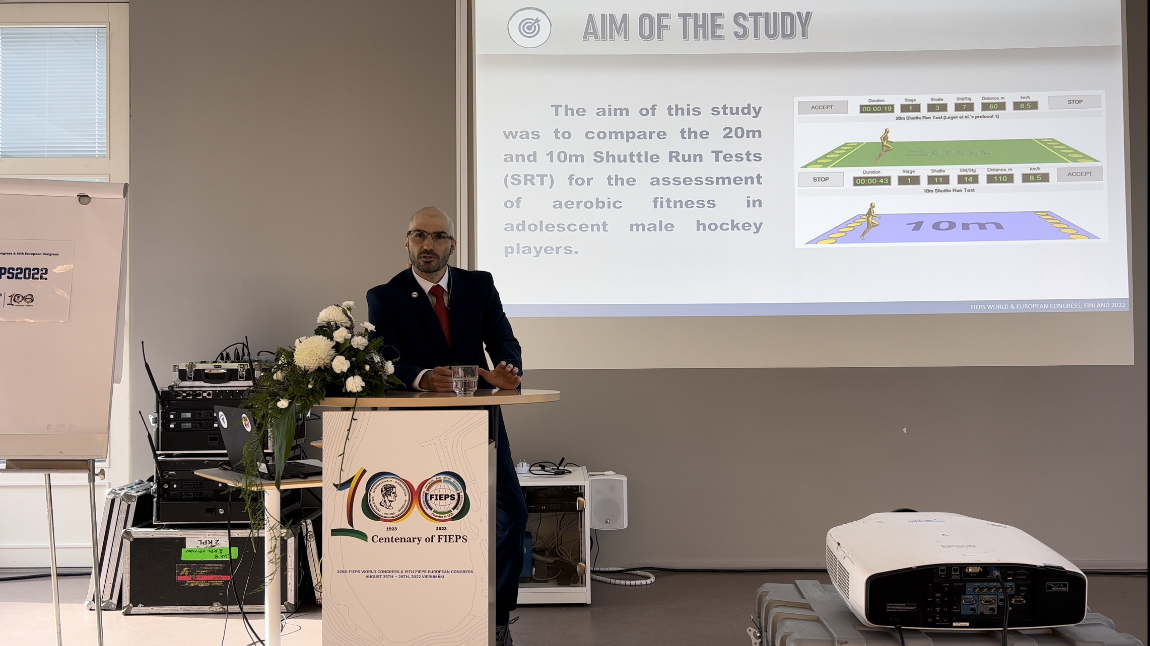 Dr Stefan Kolimechkov speaking at the FIEPS Congress in Vierumaki 2022 - Sport Institute of Finland