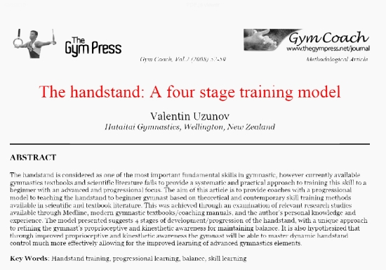 The Handstand: A Four Stage Training Model