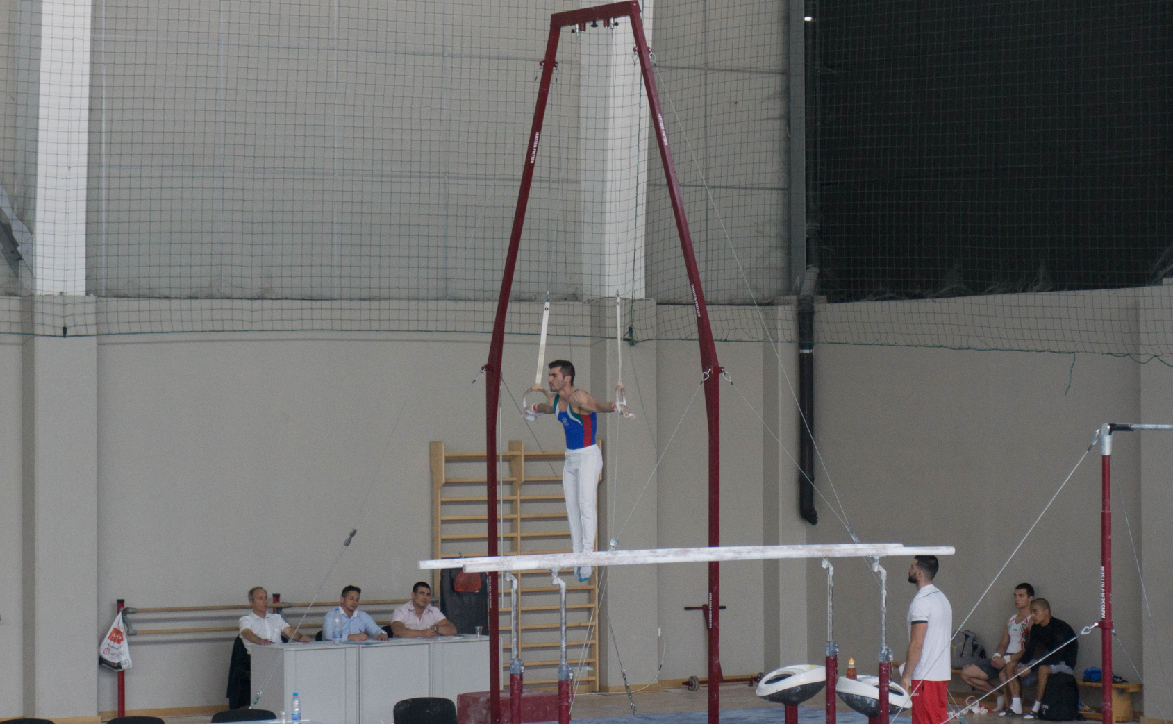This is Stefan Kolimechkov performing the iron cross on Rings at the National Championships in 2016