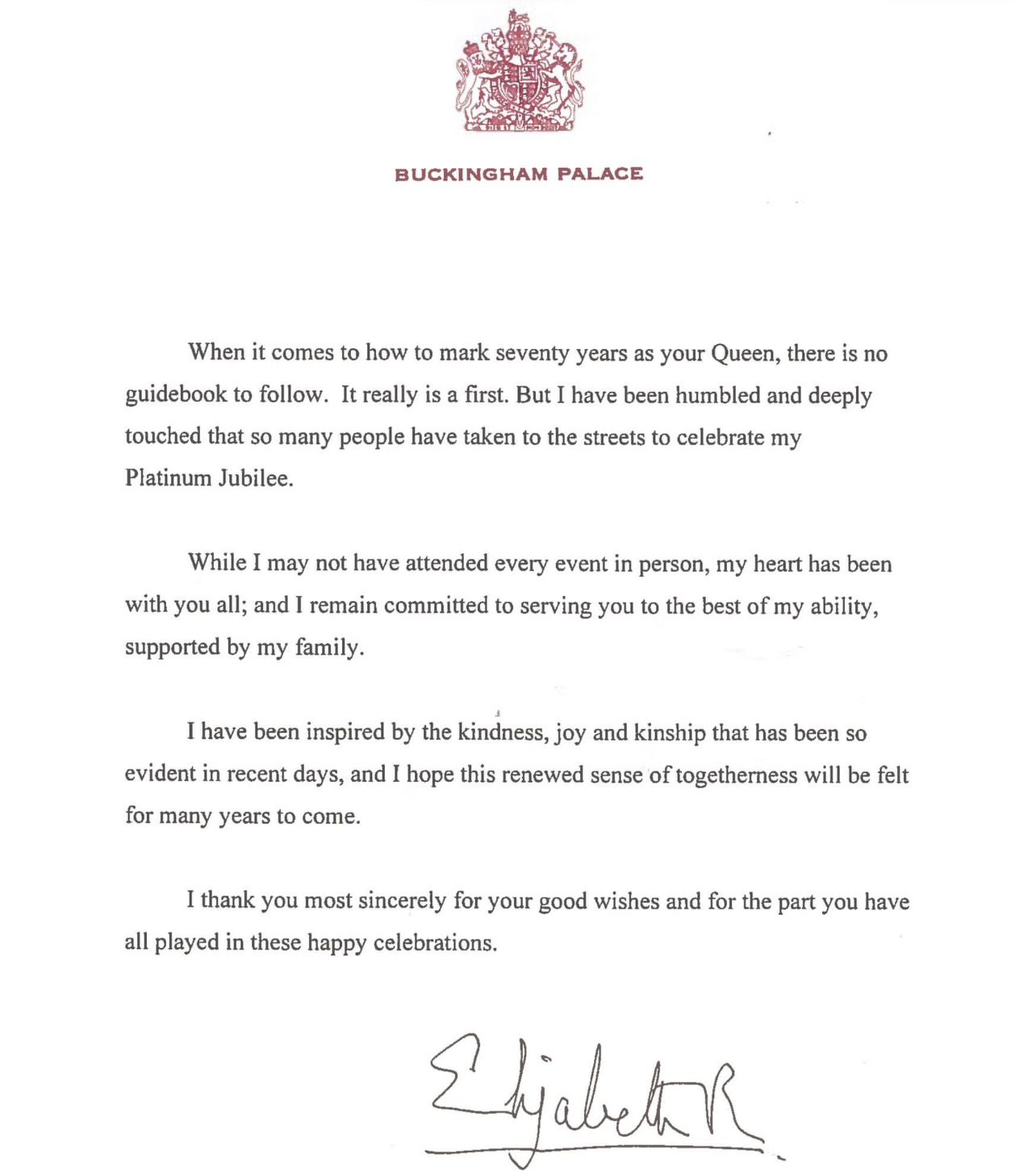 Message from Queen Elizabeth II