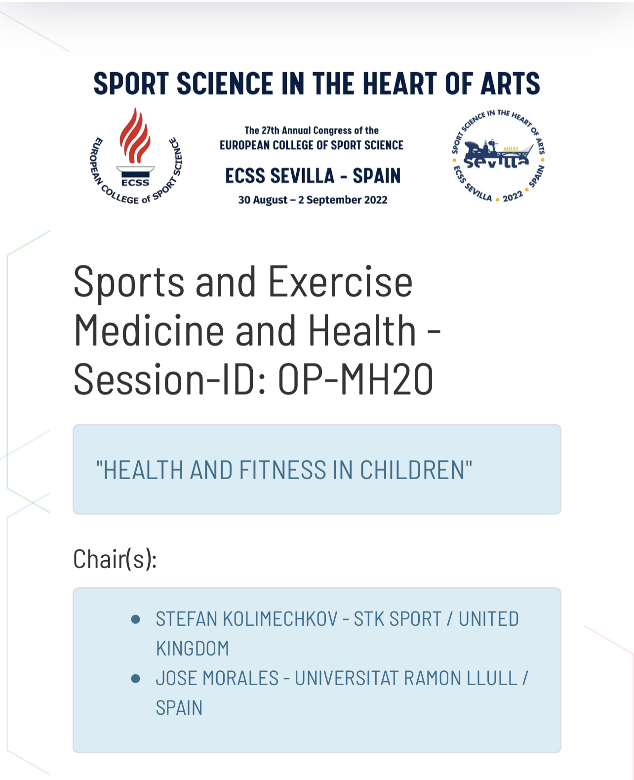 Health and Fitness in Children - ECSS Seville 2022