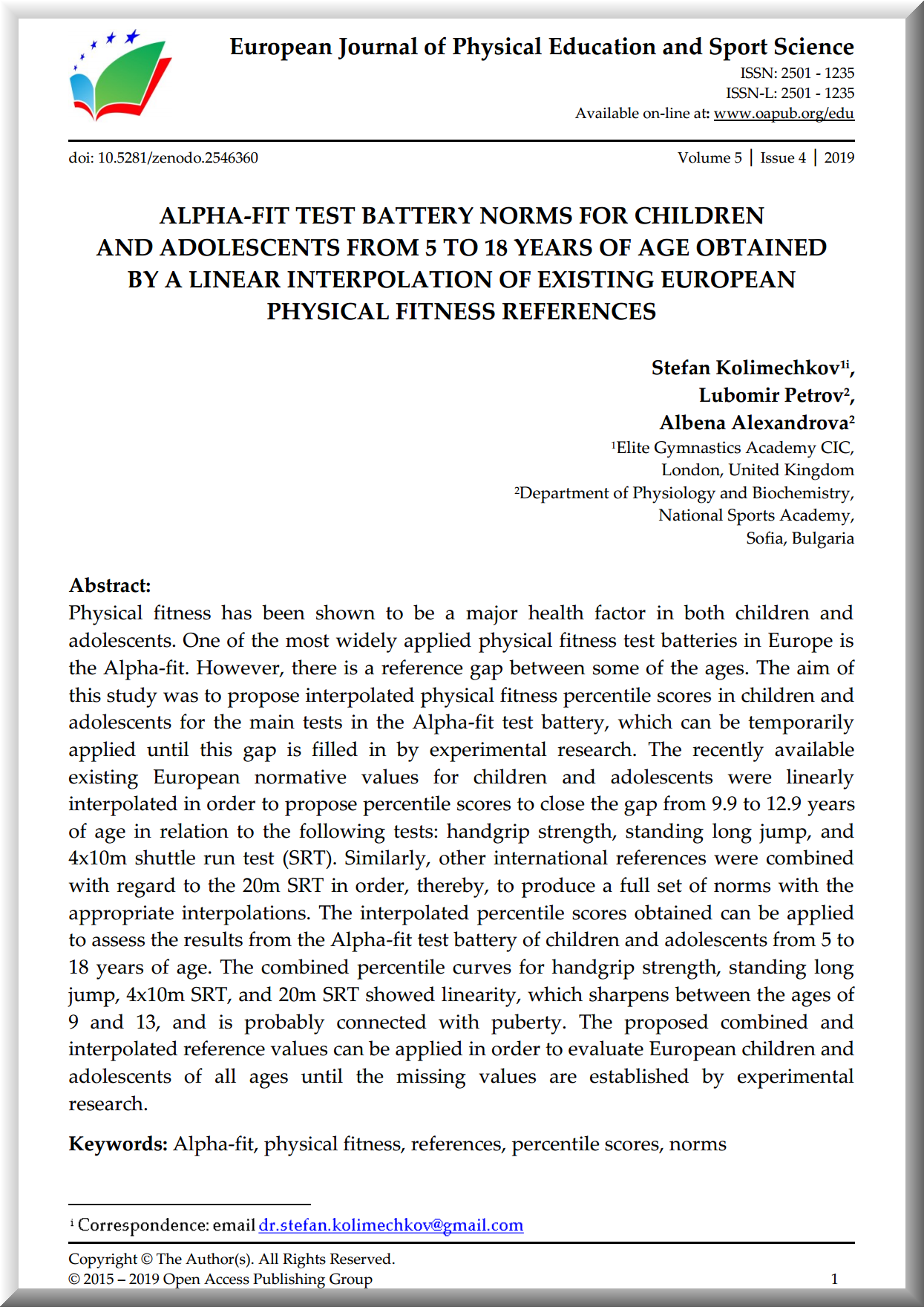 Alpha-fit test battery norms for children and adolescents (2019)