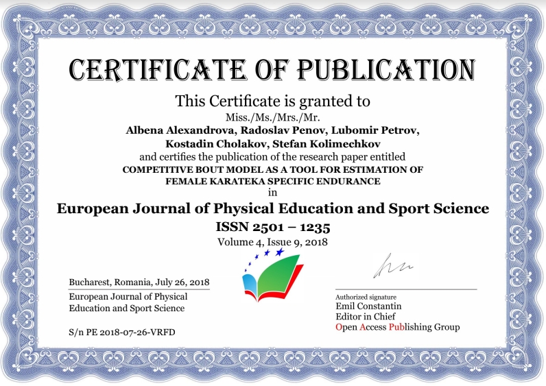 Certificate of Publication - Alexandrova, Penov, Petrov, Cholakov and Kolimechkov