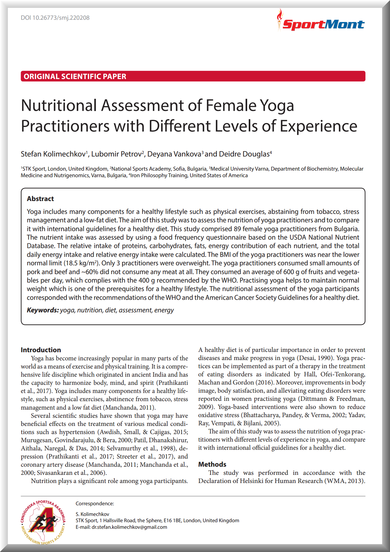 Nutritional assessment of female yoga practitioners with different levels of experience (2022)